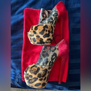 Christian Louboutin Platform stiletto leopard lace bootie pony hair red 37